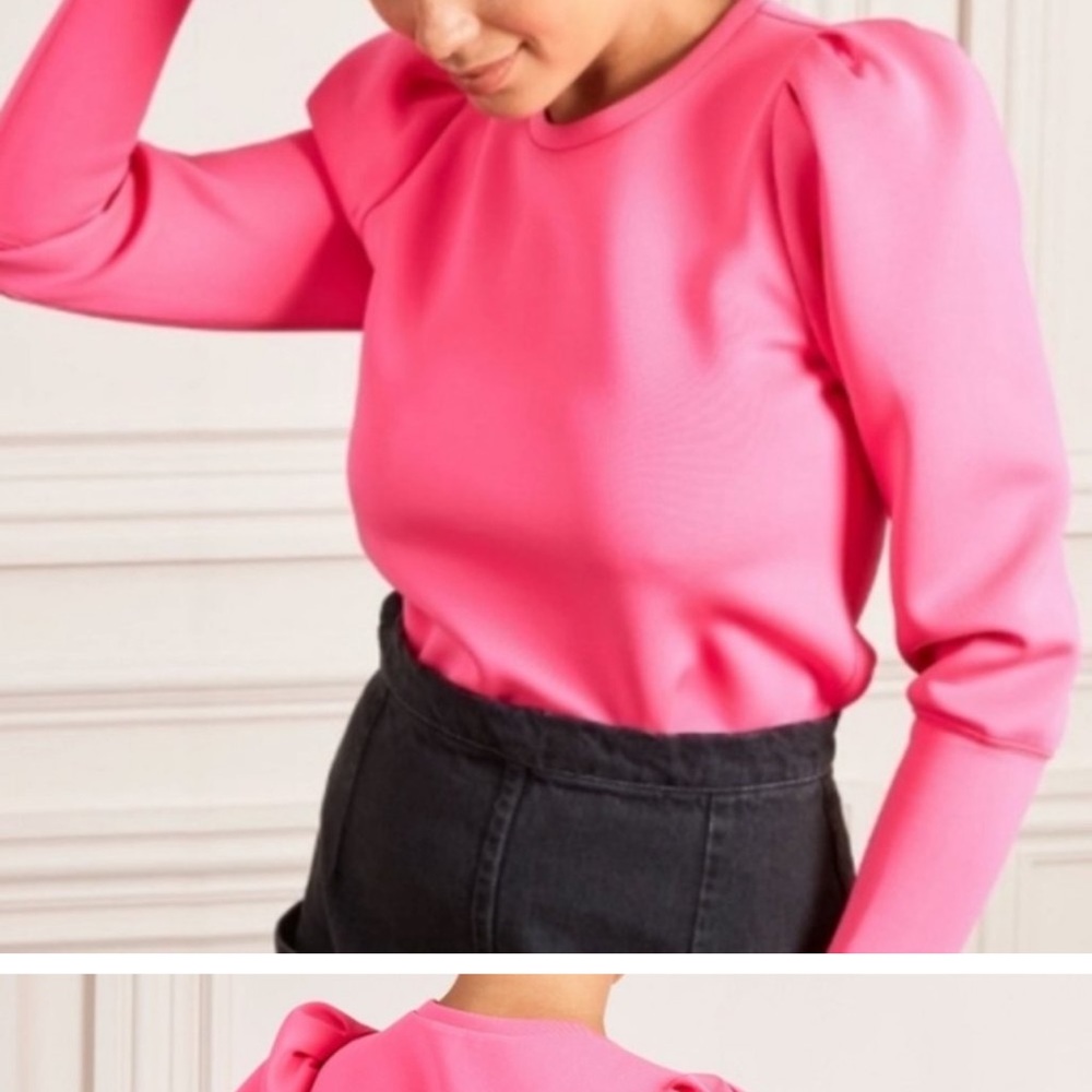 Stella & Dot Hot Pink Puff Sleeve Pullover Sweatshirt NWT Large